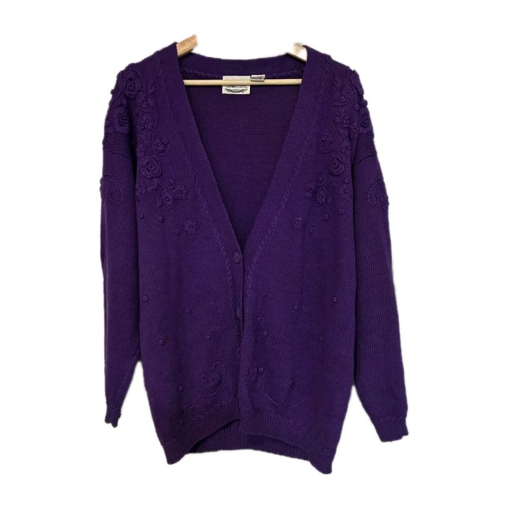VTG Seperate Issue Knit Cardigan Purple Small Oversized‎ 3d Embroidery
